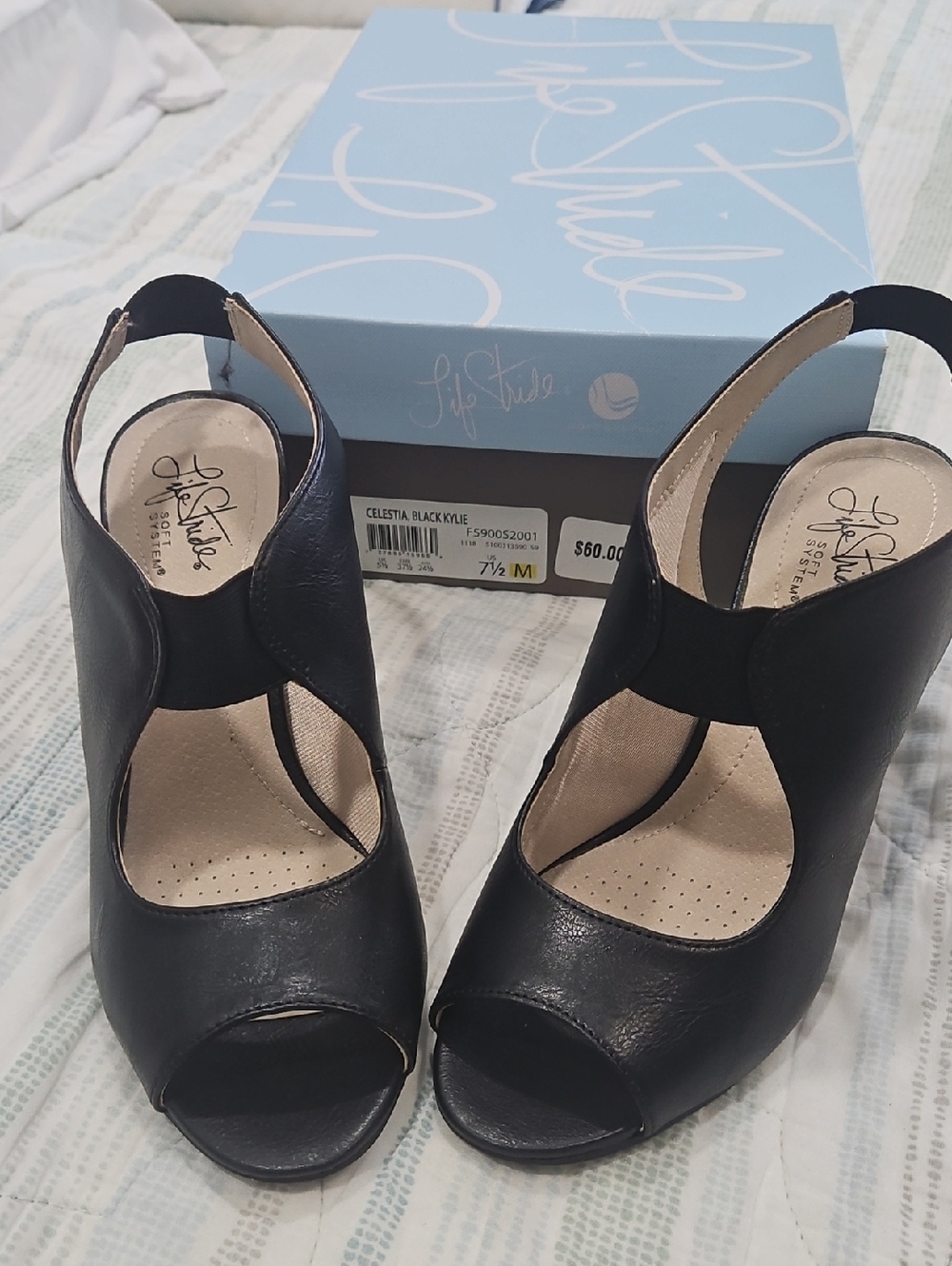 Life Stride Celestia Black Kylie Open Toe Bootie Size 7.5